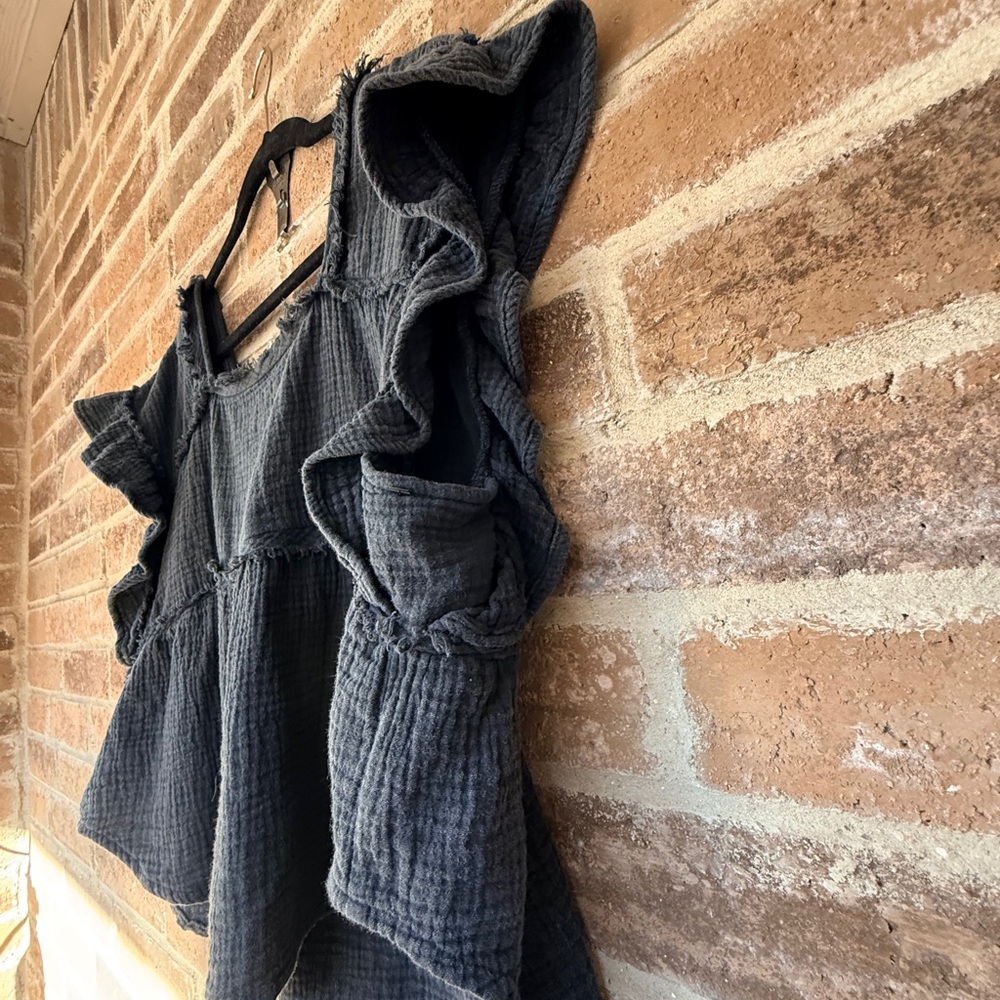 Frayed Edge Blue Crop Top - Picture 2 of 5